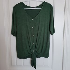Kim & Cami Women's Dark Green Tie Front Shirt
